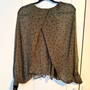 Zara Olive Green Sheer Polka Dot Blouse